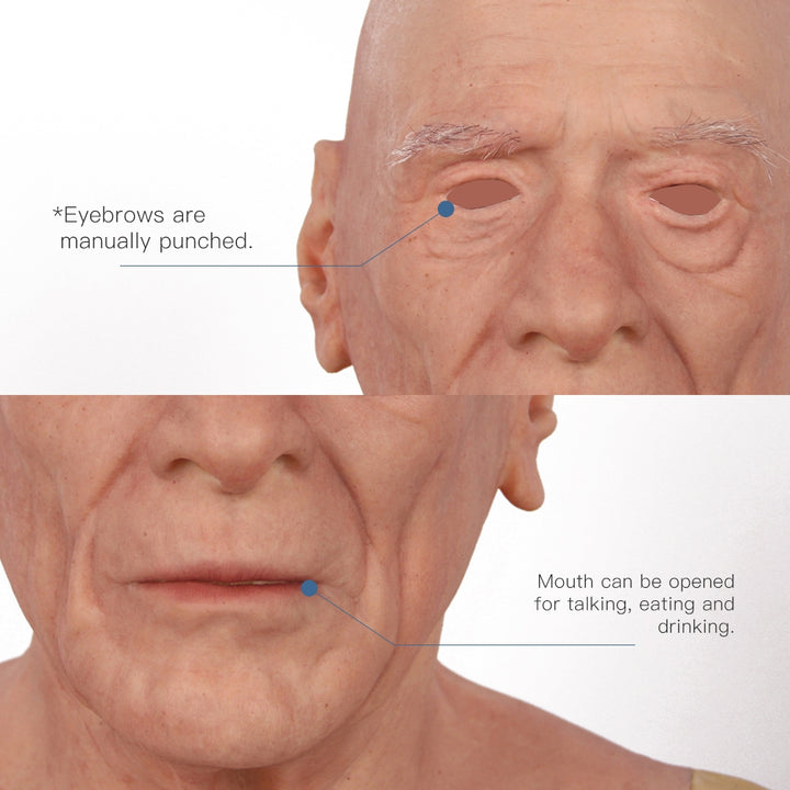 Máscara de cabeza de anciano de silicona Dees