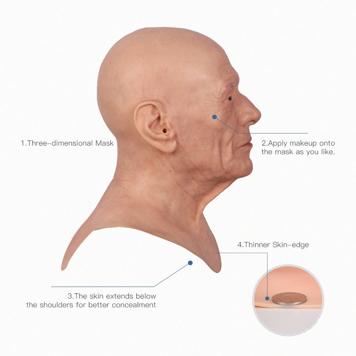 Máscara de cabeza de anciano de silicona Dees