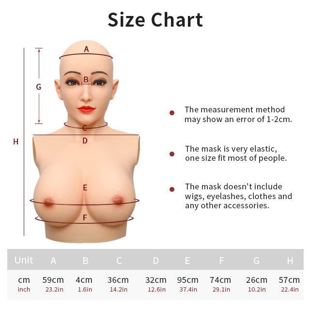 Máscara de cabeza de silicona para mujer Alicia con pecho 7G