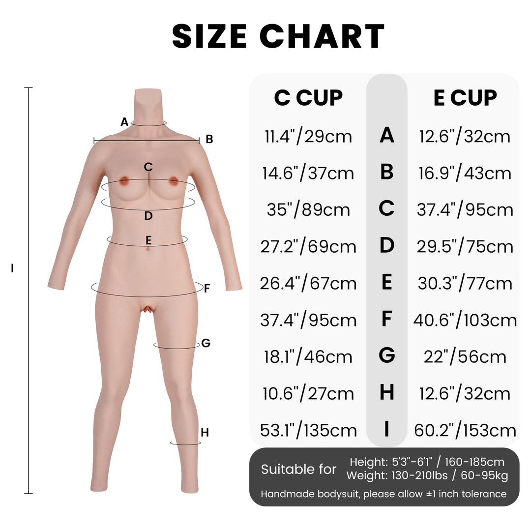 C to E Cup Ankle-length Silicone Bodysuit with Sleeve 8G