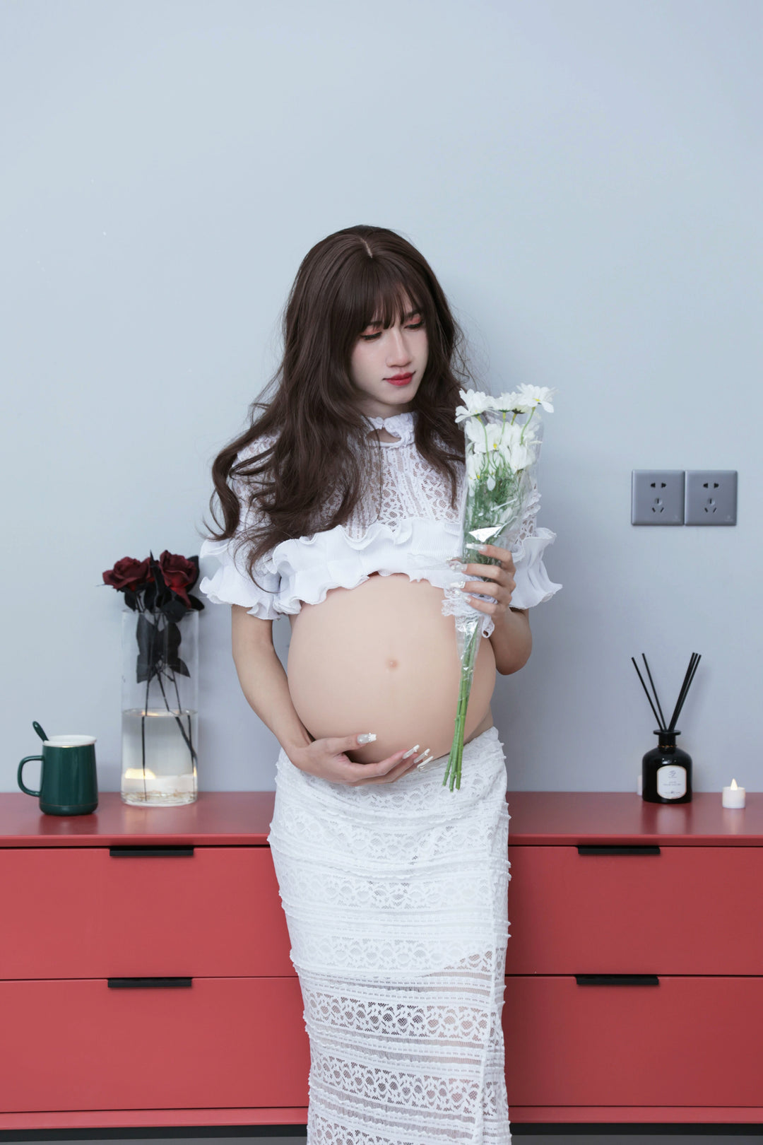 Disfraz de película de vientre embarazado falso