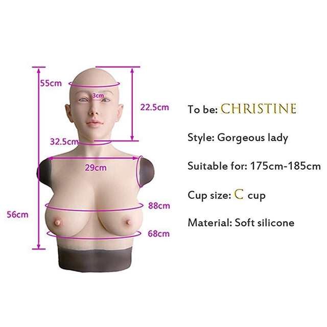 Máscara de cabeza de silicona para mujer Christine con pecho 7G